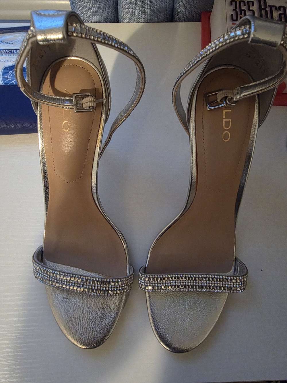ALDO Silver Rhinestone Ankle-Strap Heels